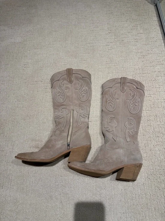 Dolce Vita Taupe Suede Western Knee-High Boots - Picture 3 of 4